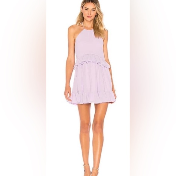Lovers + Friends Revolve Banks Sleeveless Tie Neck Ruffle Lilac Mini Dress xs - Picture 1 of 4